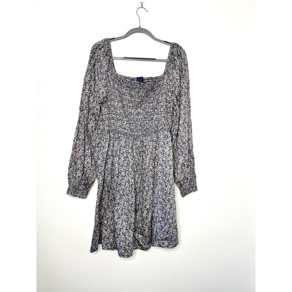 GAP Dresses & Skirts - GAP Floral Smocked Square Neck Long Sleeve Mini Dress Women XL Tall Blue